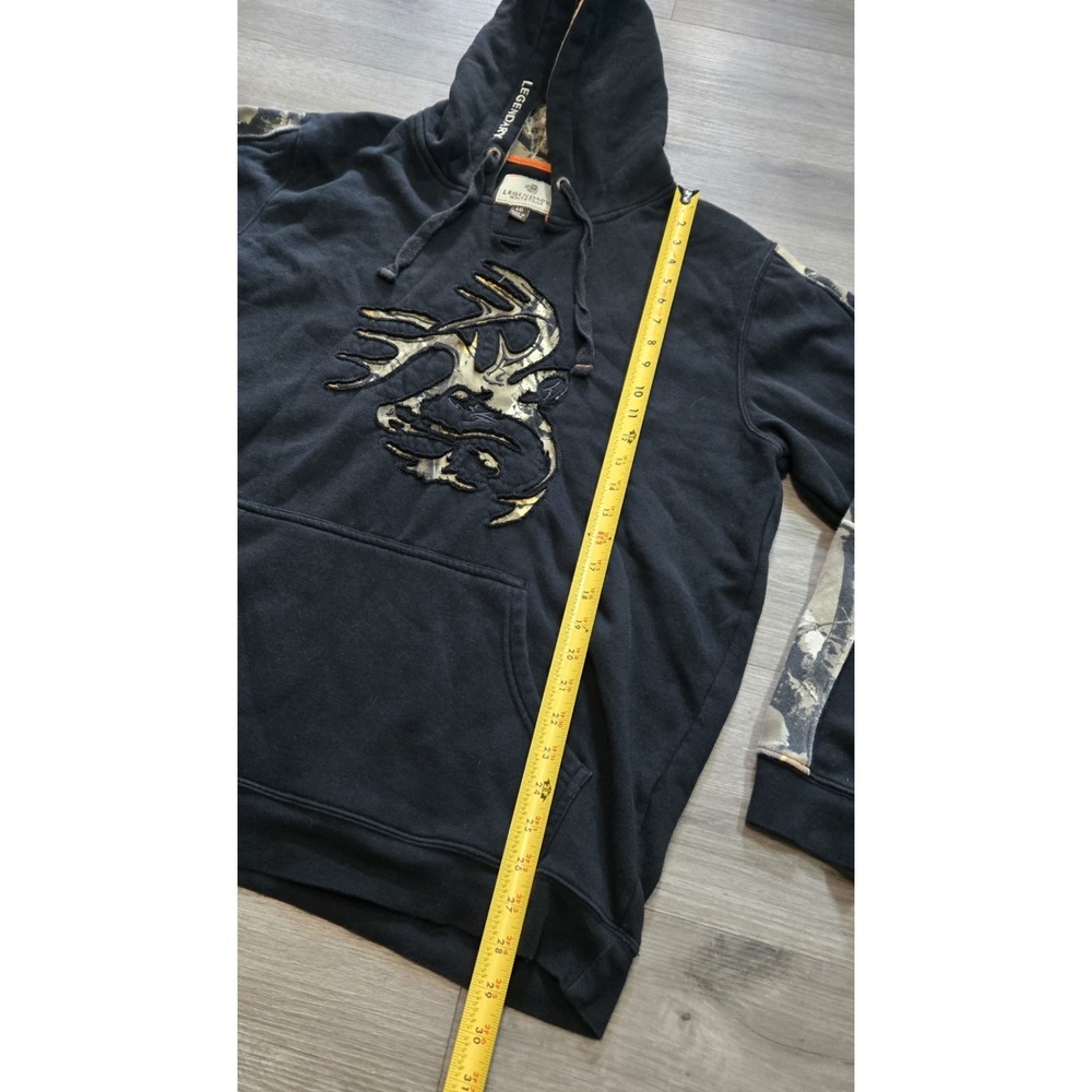 Legendary Whitetails Outfitter Hoodie Mens Large Black Camo Buck Logo Pullover - Picture 11 of 13